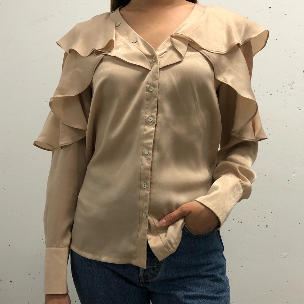 Cream/Champagne Cold Shoulder Ruffle Top